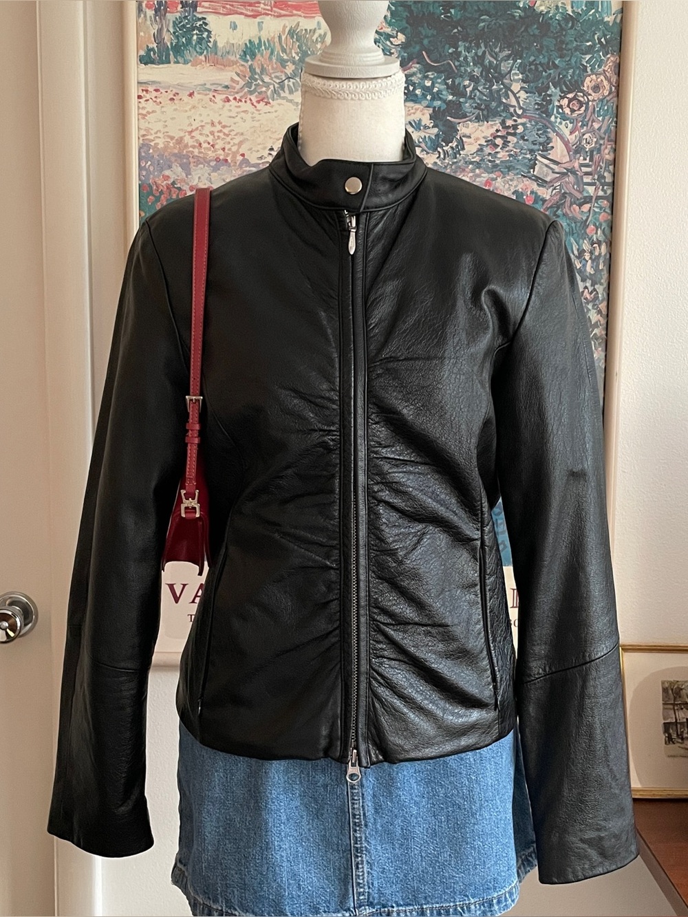 Wilsons Leather Jacket Women's Medium Black Moto Double Zipper Genuine Biker 90s